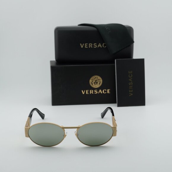 Versace VE2264 100230 Oval Sunglasses – Gold/Green Silver Mirror - Picture 2 of 9